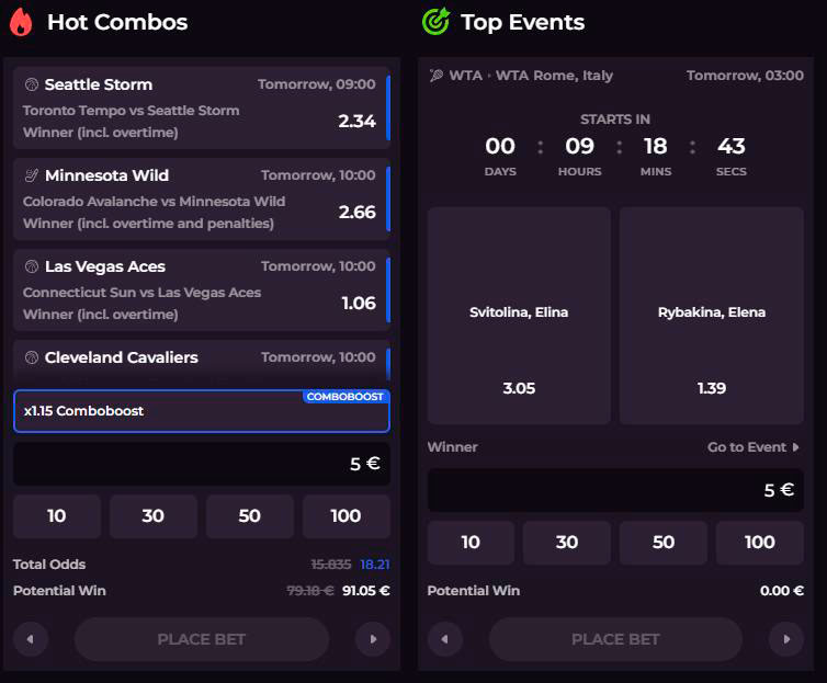 combo and events bet rockyspin