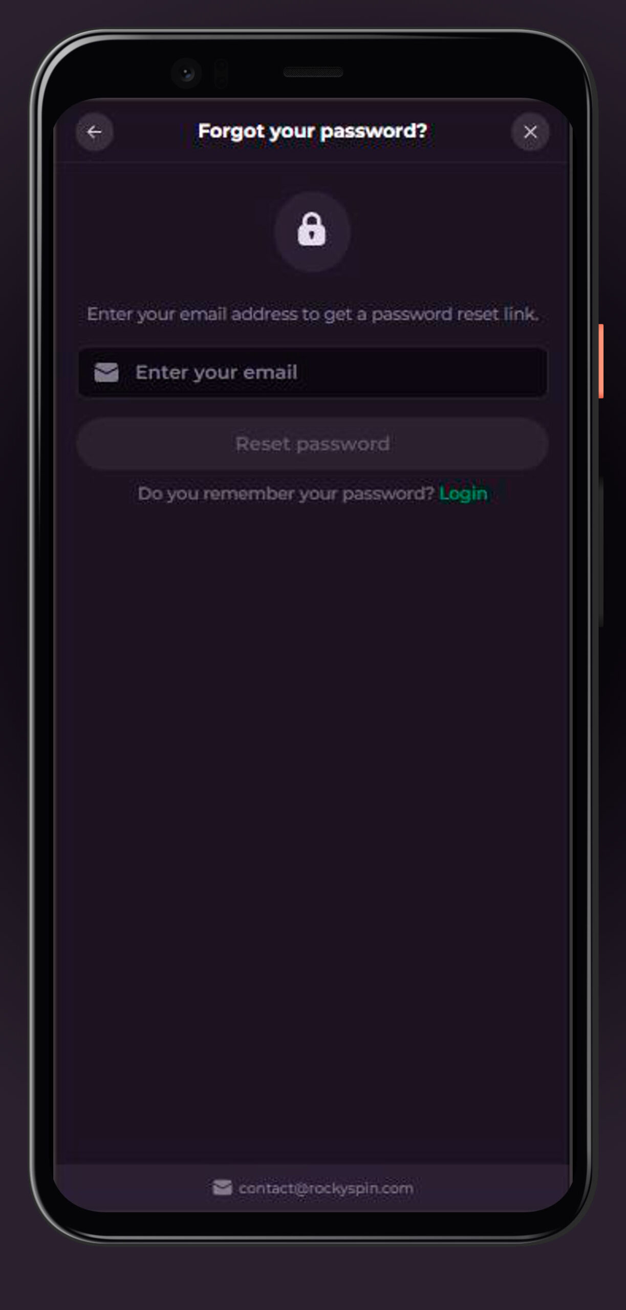 reset password in app rockyspin casino